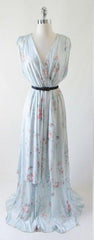 • Vintage 70's Blue Floral Draped Goddess Dress & Skirt Matching Set M - Bombshell Bettys Vintage