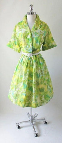 Vintage 50's Abstract Floral Full Skirt Shirtwaist Day Dress 48 37 XL XXL