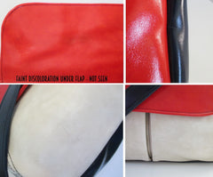 • Vintage 60's MOD Vinyl Red White Blue Color Block Book Tote Messinger Bag Purse - Bombshell Bettys Vintage