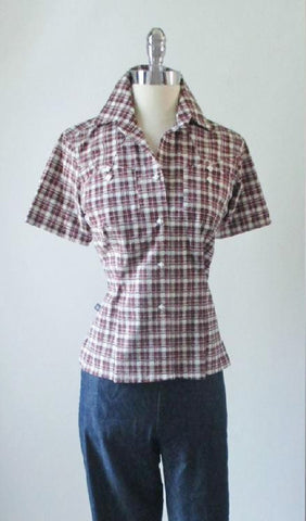 Vintage 50's Black Red Plaid Rockmount Ranchwear Western Top Shirt S