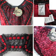 Vintage 50's 60's Pinup Burlesque Red Velvet Black Lace Panties Panty M - Bombshell Bettys Vintage