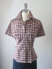 Vintage 50's Black Red Plaid Rockmount Ranchwear Western Top Shirt S - Bombshell Bettys Vintage