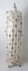 • Vintage 70's Antique White Renn Revival Birds Poet Dress M - Bombshell Bettys Vintage