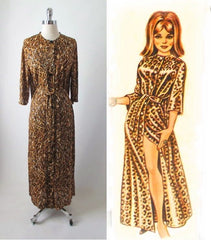 Vintage 60's Fredericks Of Hollywood Jungle Jersey Leopard Robe Dressing Gown S - Bombshell Bettys Vintage