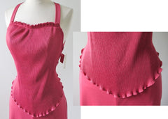 • Vintage 70's Sweetheart Rose Pink Accordion Pleat Halter Wide Leg Pants Jumpsuit XS - Bombshell Bettys Vintage