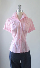 Pink Gingham Original 50's Style Rockmount Ranchwear Western Shirt Top Blouse L - Bombshell Bettys Vintage