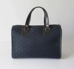 Vintage Pierre Cardin Navy Logo Boston Canvas Handbag Bag - Bombshell Bettys Vintage