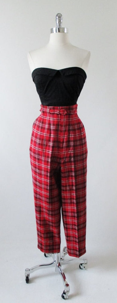• Vintage 50's Plaid Wool Cigarette Pants Matching Belt 8 M - Bombshell Bettys Vintage