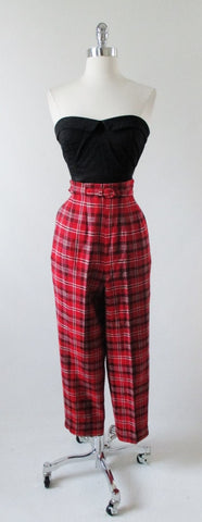 • Vintage 50's Plaid Wool Cigarette Pants Matching Belt 8 M