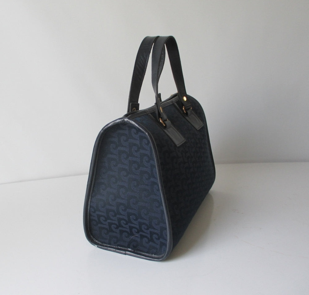 Pierre Cardin Color Monogram Black Faux Leather Straps Fabric  Weekend/Travel Bag