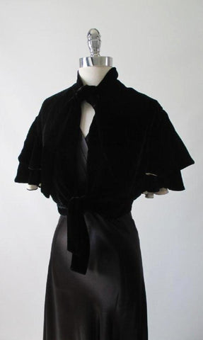 Vintage 30's 40's Black Velvet White Silk Evening Bed Jacket S / M