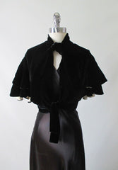 Vintage 30's 40's Black Velvet White Silk Evening Bed Jacket S / M - Bombshell Bettys Vintage