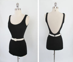 Vintage 30's 40's Black Wool Belted Catalina One Piece Swimsuit XS S - Bombshell Bettys Vintage