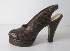 • Vintage 40's Exotic Skin Alligator Platform Slingback Heels Shoe WWII  7.5 - Bombshell Bettys Vintage