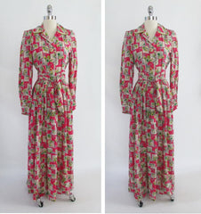 Vintage 1940's Novelty Print Rayon Robe Dressing Gown With Tags M - Bombshell Bettys Vintage