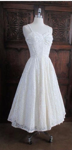 • Vintage 40's White Lace Full Skirt Halter Dress S