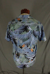 Hilo Hattie Men’s Blue Exotic Palm Hawaiian Aloha Shirt L - Bombshell Bettys Vintage