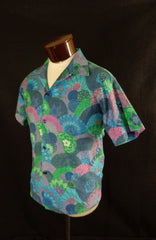 Vintage Blue Beyond The Reef Floral Fan Print Hawaiian Shirt - Bombshell Bettys Vintage