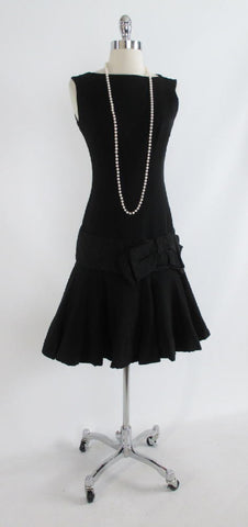 • Vintage Black Dropped Waist Evening Cocktail Party Dress XS