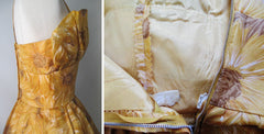 Vintage 60's / 50's Golden Flower Full Skirt Party Dress S - Bombshell Bettys Vintage