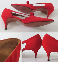 Vintage 50's 60's Red Heels Bow Accent Pumps Shoes 10 N - Bombshell Bettys Vintage
