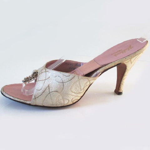 • Vintage 50's  White Damask Atomic Gold Scroll Springolators 9.5