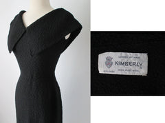 • Vintage 50's Black Kimberly Knits Big Collar Fitted Knit Wiggle Sweater Dress M - Bombshell Bettys Vintage