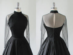 • Vintage 50's Sheer Black Silk Chiffon Cocktail Party Dress S - Bombshell Bettys Vintage
