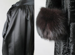 Vintage Black Velvet Fox Fur Evening Swing Coat M  L - Bombshell Bettys Vintage