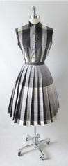 Vintage 50's Black White Grey Plaid Blouse Skirt Set S - Bombshell Bettys Vintage