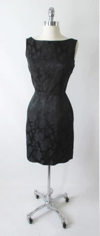 Vintage 50's Black Roses Classic Sheath Party Dress S