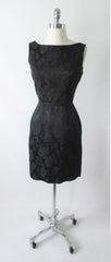 Vintage 50's Black Roses Classic Damask Dress Sheath Evening Party Dress S - Bombshell Bettys Vintage