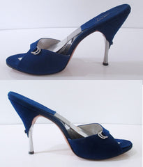 z Vintage 50's 60's Cobalt Blue Suede Springolator Heels Shoes 7.5 - Bombshell Bettys Vintage
