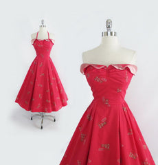 • Vintage 50's Watermellon Pink and Gold Petal Bust Full Swing Skirt Hawaiian Dress XS S - Bombshell Bettys Vintage