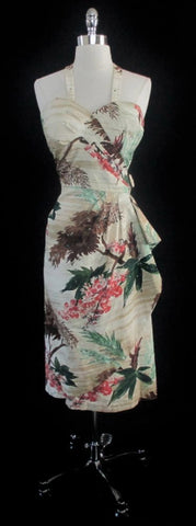 z Vintage 50's One of A Kind Hawaiian 40's Barkcloth Sarong Rhinestone Dress M