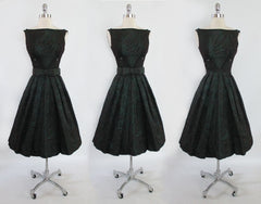 • Vintage 50's Emerald Green Red Lace Swing Skirt Party Dress XS - Bombshell Bettys Vintage
