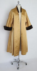 Vintage 50's Mink Trimmed Gold Brocade Evening Swing Jacket Coat One Size - Bombshell Bettys Vintage