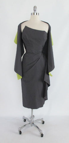 z Vintage 50's Atomic Gray Hawaiian Surfriders Sarong Dress Shawl Wrap M