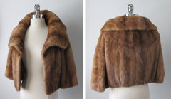 Vintage 50's Mink Cropped Bolero Jacket  Coat S / M - Bombshell Bettys Vintage