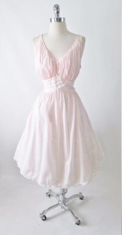 Vintage 50's Pink Full Skirt Night Gown Nighty Dress L - Bombshell Bettys Vintage