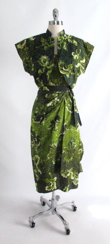 z Vintage 50's Kamehameha Hawaiian Playsuit Bolero Sarong Skirt 3 Piece Set XS