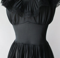 Vintage 50's Sheer Black Ruffled Nighty Nightgown M - Bombshell Bettys Vintage
