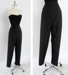 • Vintage 50's  Black Silver Lamé / Lurex Chromespun Sparkle High Waisted Cigarette Pants M - Bombshell Bettys Vintage