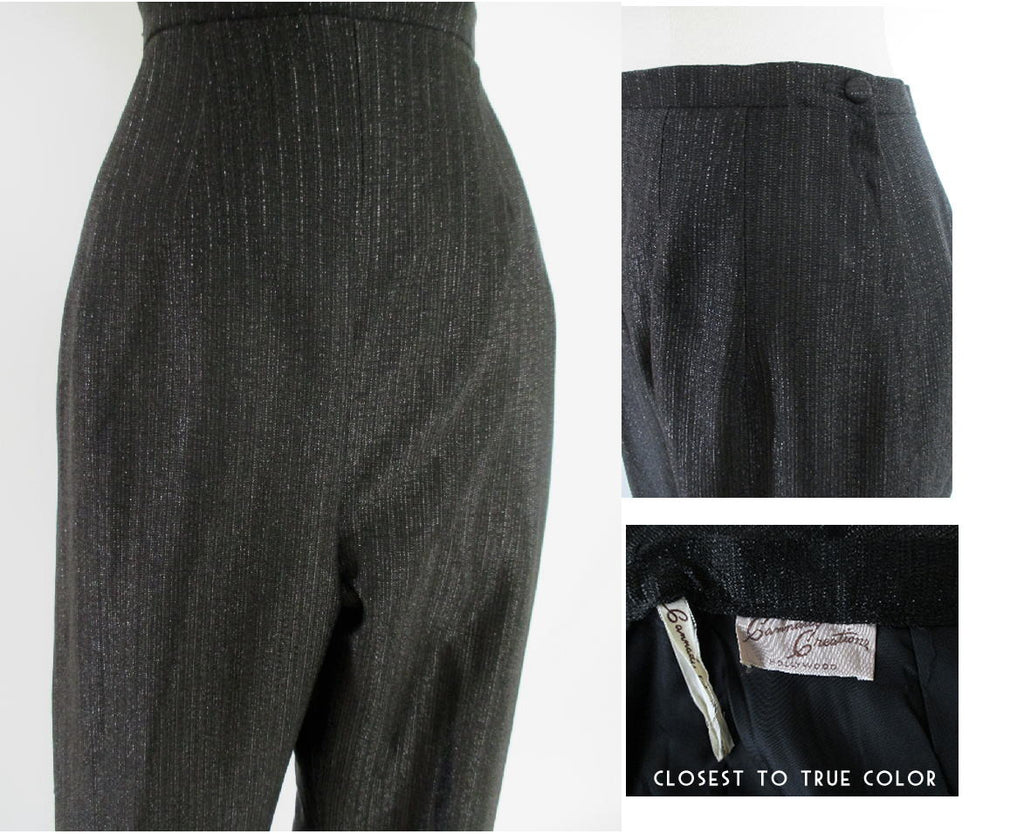 Black 1950s style cigarette pants, true vintage fit.