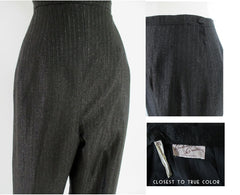 • Vintage 50's  Black Silver Lamé / Lurex Chromespun Sparkle High Waisted Cigarette Pants M - Bombshell Bettys Vintage