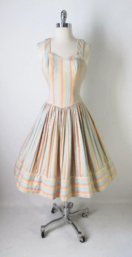 • Vintage 50's Pastel Circus Striped Sundress Dress S - Bombshell Bettys Vintage
