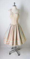 • Vintage 50's Pastel Circus Striped Sundress Dress S - Bombshell Bettys Vintage