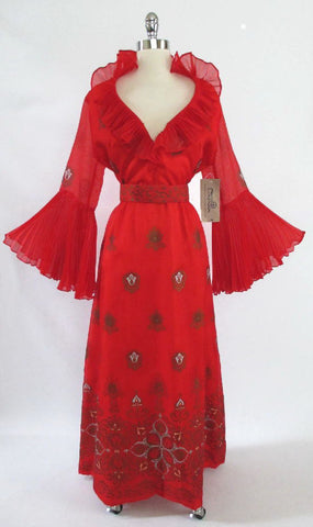 • Vintage 60's Alfred Shaheen Red Hawaiian Cocktail Gown / New With Tags L