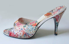 Vintage Late 60's 70's Biotanical Flower Garden Springolators Heels Shoes Mules 9 - Bombshell Bettys Vintage