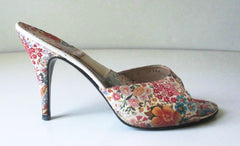 Vintage Late 60's 70's Biotanical Flower Garden Springolators Heels Shoes Mules 9 - Bombshell Bettys Vintage